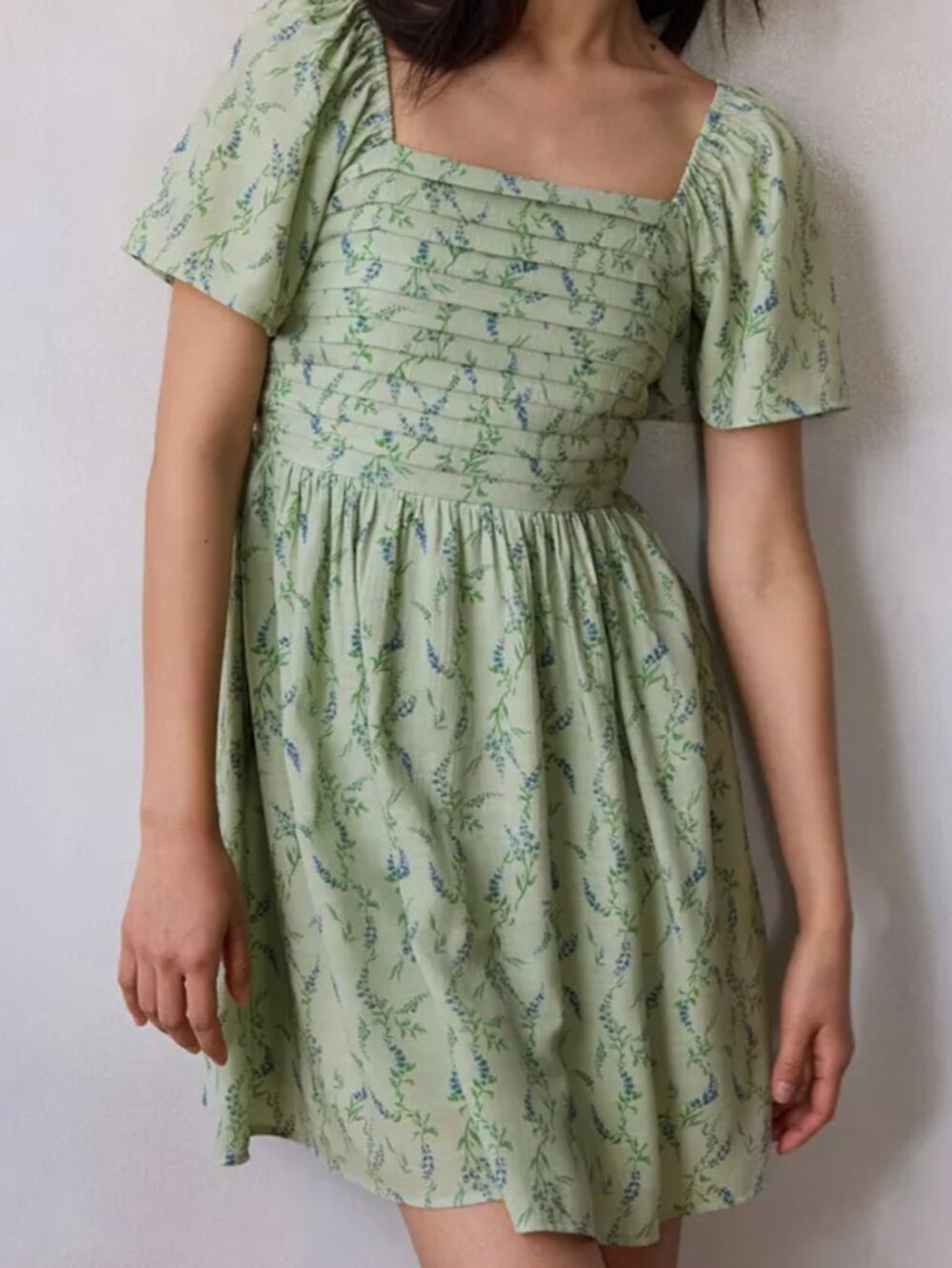 LC Lauren Conrad Pleated Bodice Mini Dress in Mint Wisteria